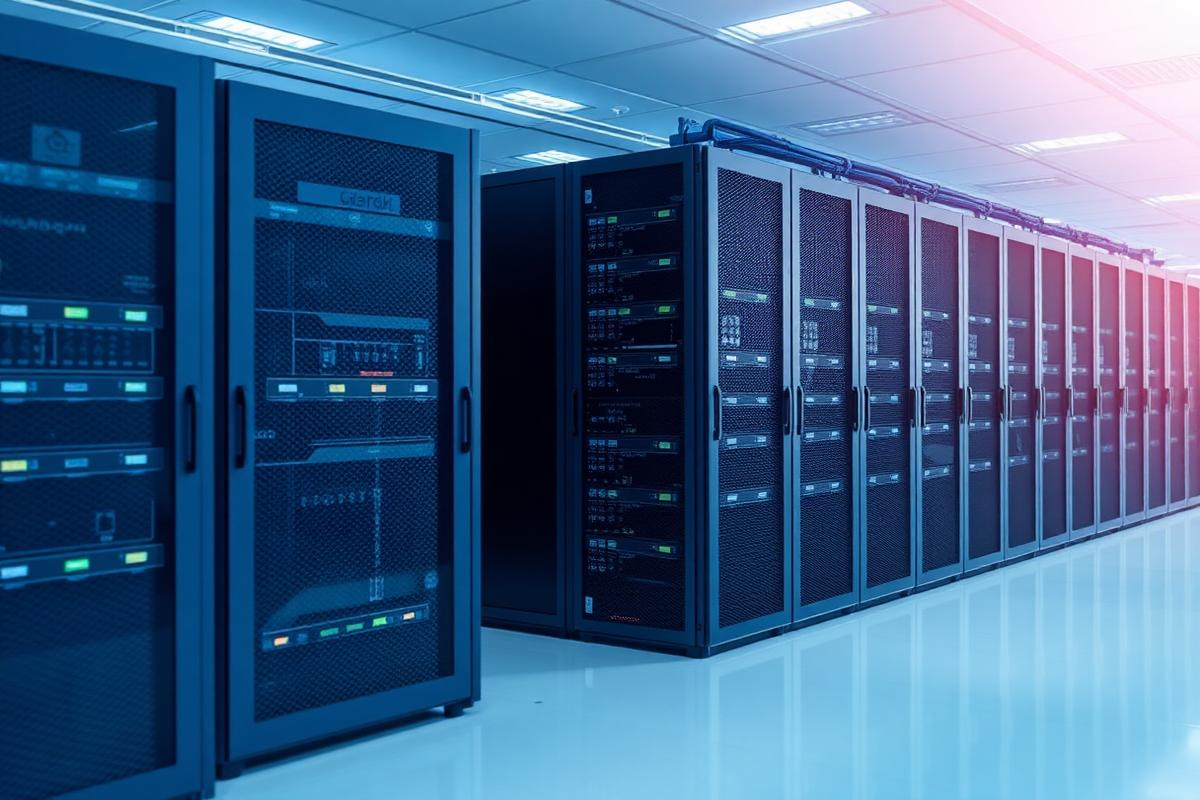 Data centre server racks illustrating cloud and data infrastructure services